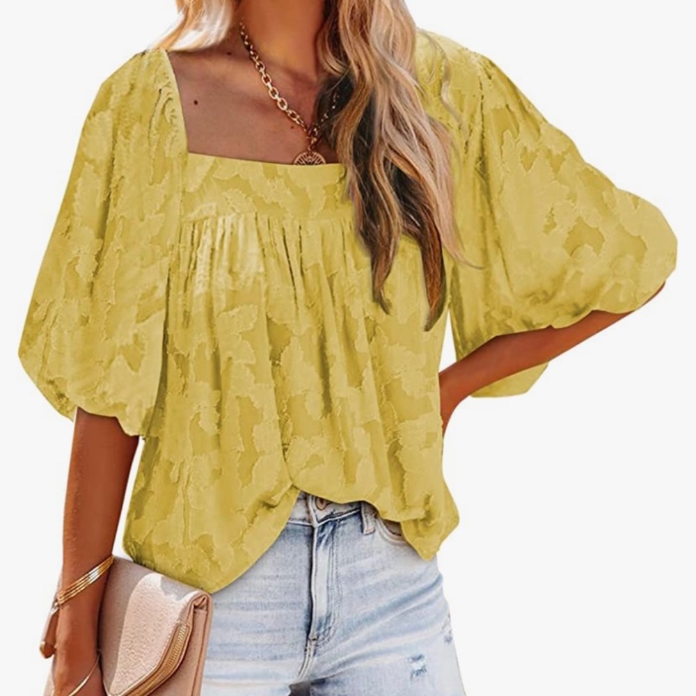 Square neck top with puffy sleeves